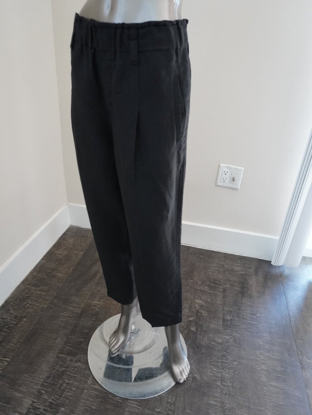 Brunello Cucinelli Black Pants Relax Elastic Waist 33x23 Viscose Linen Size 10